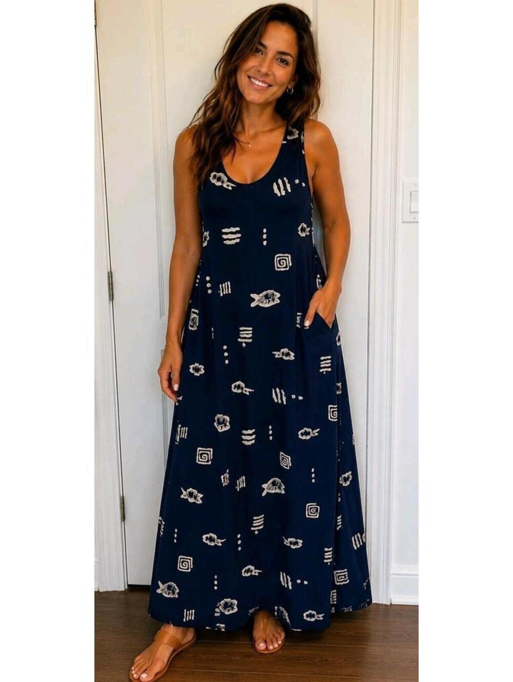 Shore Shapes Navy Flowy Maxi Dress - Size XL - Beautiful For Summer